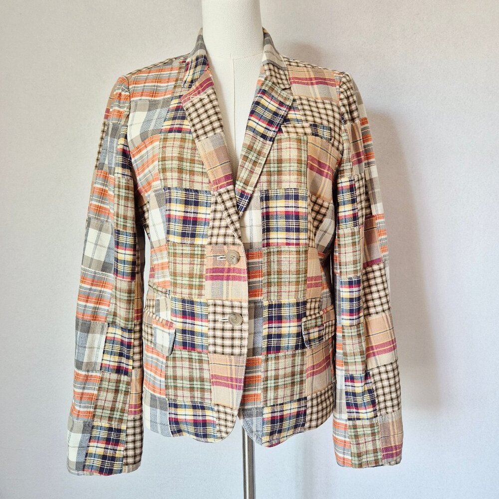 J.Crew Madras Patchwork Plaid 2 Button Schoolboy … - image 1